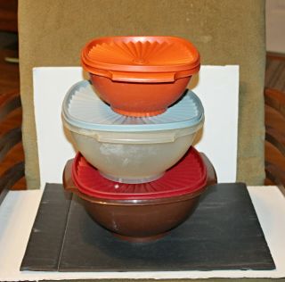 3 Vintage Tupperware Servalier Bowls 858 (2) & 838 W/lids