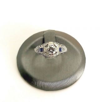 Antique Platinum Art Deco Diamond And Sapphire Wedding Engagement Ring
