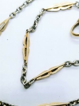 Antique Art Deco 14k 2 tone Gold Fancy Bar Link Fob Watch Chain 14.  5” 3x marked 2