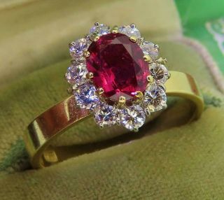 Vintage 18k Gold Gia Cert Report No Heat Untreated Ruby Diamond Halo Ring Sp