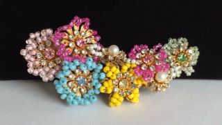 Vintage Miriam Haskell Brooch Pin Multi Color - Seed Beads/rs/pearls/gilt Filigree
