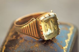 Antique Georgian English 9k Gold Foiled Rock Crystal Signet Ring Pinky Ring 1800