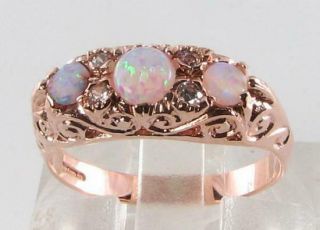 Large 9k 9ct Rose Gold Victorian Ins Opal & Diamond Ring Size
