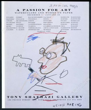 1991 Jean Michel Basquiat Portrait Of Keith Haring Nyc Gallery Vintage Print Ad