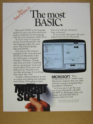 1986 Microsoft Basic For Apple Mac Macintosh Screenshot Vintage Print Ad