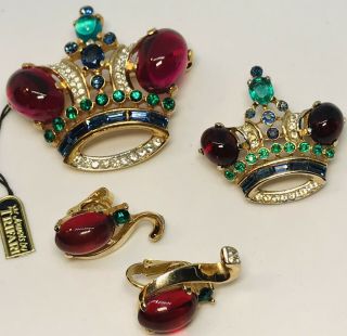 1950’s Alfred Philippe Trifari Red Cabochon Royal Coronation Crowns Set