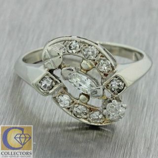1930s Antique Art Deco Estate 14k Solid White Gold.  52ctw Diamond Cluster Ring