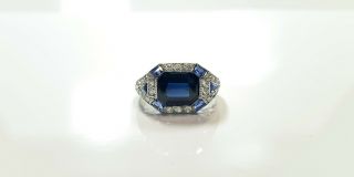 Antique Art Deco Platinum Sapphire Diamond Ring 2