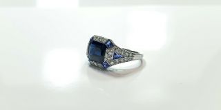 Antique Art Deco Platinum Sapphire Diamond Ring 3