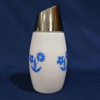 Vintage White Milk Glass Blue Delft Flower Cornflower Sugar Dispenser By Gemco
