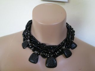 Stunning Stephen Dweck 10 Strand Necklace.  Black Onyz Hand Carved Sterling Clasp
