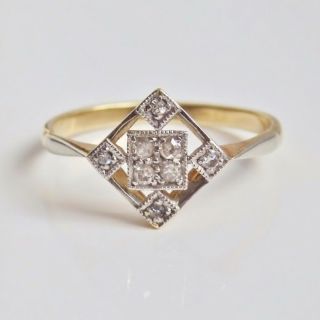 Fine Vintage Art Deco 18ct Gold Diamond Set Lozenge Shaped Openwork Ring C1930