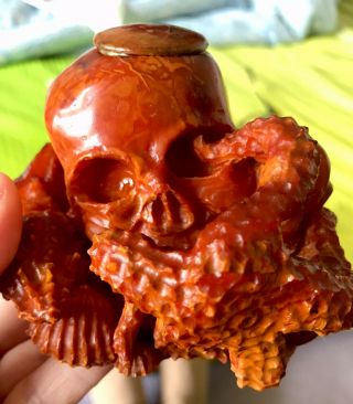Antique Vintage Butterscotch Egg Yolk Amber Octopus Skull Statue 229g