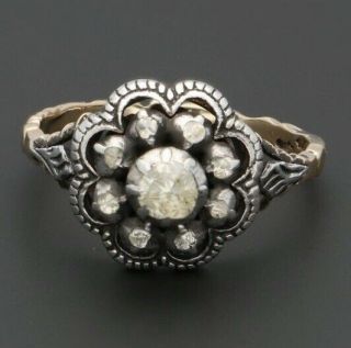 Size 7.  25 Stunning Antique Victorian 14k Gold And Silver Rose Cut Diamond Ring