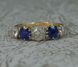 Victorian 1.  2ct Old Cut Diamond & Sapphire 18ct Gold Five Stone Stack Ring D0258