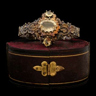 Antique Vintage Georgian 18k Rose Gold Rococo Citrine Chased Wedding Bracelet