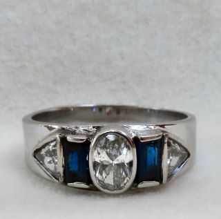 Mens Antique Art Deco 1.  30 Ct.  Old European Diamond & Sapphire Wedding Band Ring
