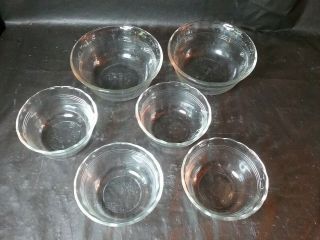 Set Of 6 Vintage Pyrex Clear Glass Bowls