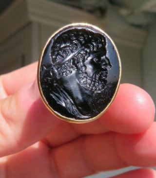 Antique 1800 James Tassie Glass Intaglio Of Roman Emperor Nero Gold Seal