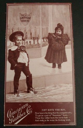 Trade Card American Rubber Co.  " Just Suits The Boy " Showing Off To Girl