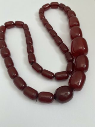 Art Deco Marbled Cherry Amber Faturan Bakelite Barrell Bead Necklace 79g 3