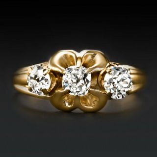 1.  3c Old Mine Cut Diamond Engagement Ring 3 Stone Victorian Antique Vintage Gold