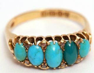 Antique 18ct Gold Turquoise & Diamond Ring
