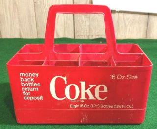 Collectable Vintage Coca Cola 16 Oz.  8 - Pack Plastic Bottle Carrier Caddy,  Red