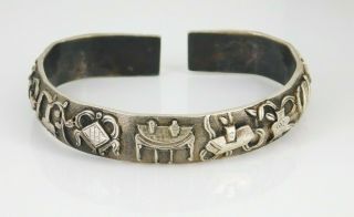 Vintage / Antique Chinese Export Silver / Gold Ornate Gapped Bangle Bracelet