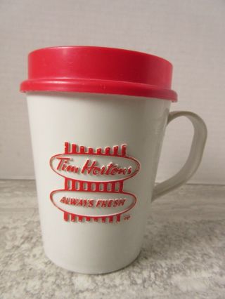 Old Vintage Tim Hortons Red White Always Fresh Plastic Travel Mug