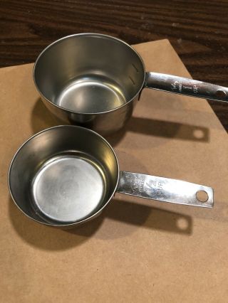 Vintage Foley Script Stainless Set Of 2 Measuring Cups 1c & 1/2c Cup