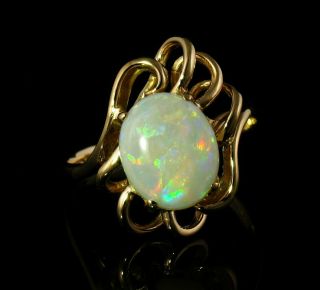 Vintage Estate Fine Natural 3.  0ct Australian Opal Solid 14k Yellow Gold Ring