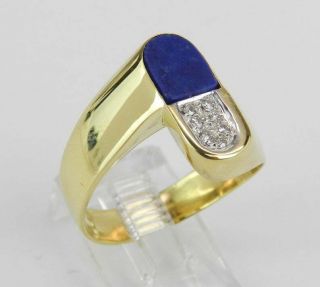 Vintage 18k Yellow Gold Lapis Lazuli And Diamond Ring
