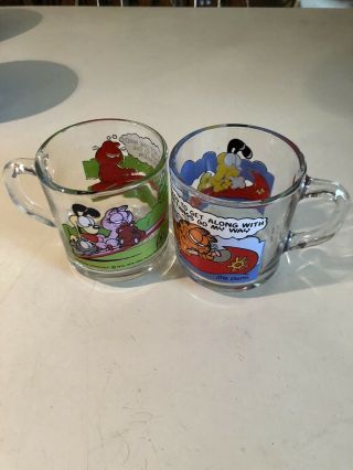 2 Vintage 1978 Garfield Glass Mug Cup Mcdonalds Jim Davis - Occasion,  Get Along