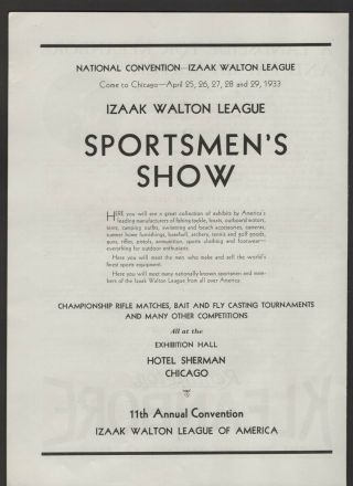 1933 Izaak Walton League Sportsman Show Hotel Sherman April Vintage Print Ad G33