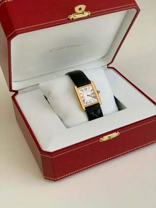 [ Cartier ] Tank Solo Watch Small 18 Rose Pink Gold And Steel Black Leather