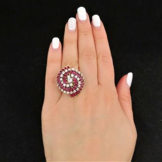 Oversize Vintage Diamond Ruby 18k 14k Gold Cocktail Dome Ring Retro Estate Gift