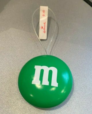 Vintage 1980s M&m Green M Candy Christmas Ornament With Hallmark Tag 2 "
