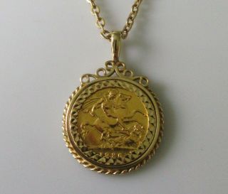 Vintage 22ct Yellow Gold Half Sovereign (1926) Pendant & 9ct Yellow Gold Chain