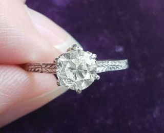 Antique Estate 14k White Gold 1 Carat Art Deco Filigree Diamond Engagement Ring