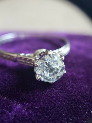 Antique Estate 14k White Gold 1 Carat Art Deco Filigree Diamond Engagement Ring 3