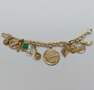 Vintage 14k Solid Yellow Gold Charm Bracelet With 14k,  18k Charms - 28.  2g