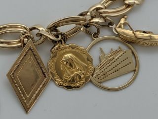 Vintage 14K Solid Yellow Gold Charm Bracelet with 14k,  18k Charms - 28.  2g 2