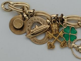 Vintage 14K Solid Yellow Gold Charm Bracelet with 14k,  18k Charms - 28.  2g 3