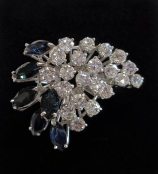 Vintage Diamond & Sapphire Ring 750 (18ct) White Gold - Large Cluster - Size L 1/2