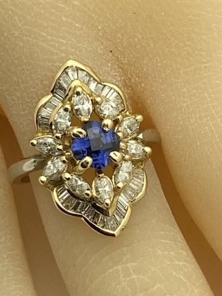 Magnificent Art Deco 18k & Platinum Natural Mined Sapphire & Diamond Ring