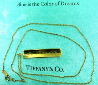 Authentic Tiffany & Co 1837 Bar Pendant 18k Yellow Gold Necklace On Rolo Chain