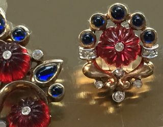 Vintage Trifari Jewels Of India Moghul Brooch Pin & Matching Earrings Htf Exc