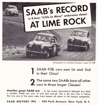 1959 Saab @ Lime Rock Smaller Print Ad
