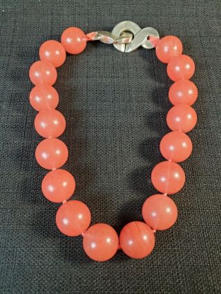 Patricia Von Musulin Sterling Clasp Pink/peach 20mm Bead Necklace.  209 Grams.